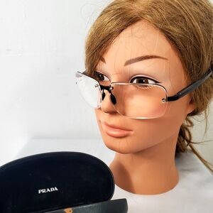 Prada SPR 71A 7AB-1A1 Vintage Transparent Rimless Glasses
